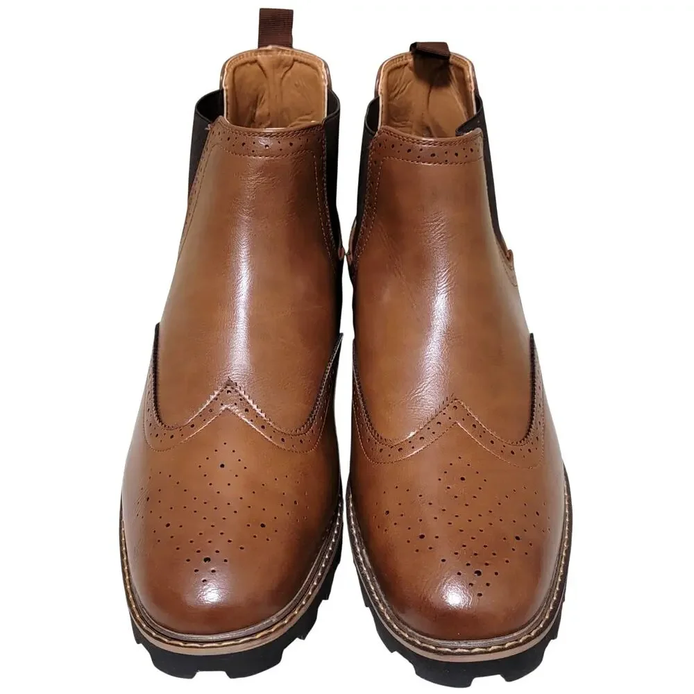 Deer Stags Men Brayden Wingtip Brogue Chelsea Boots Size US 13M Brown Vegan